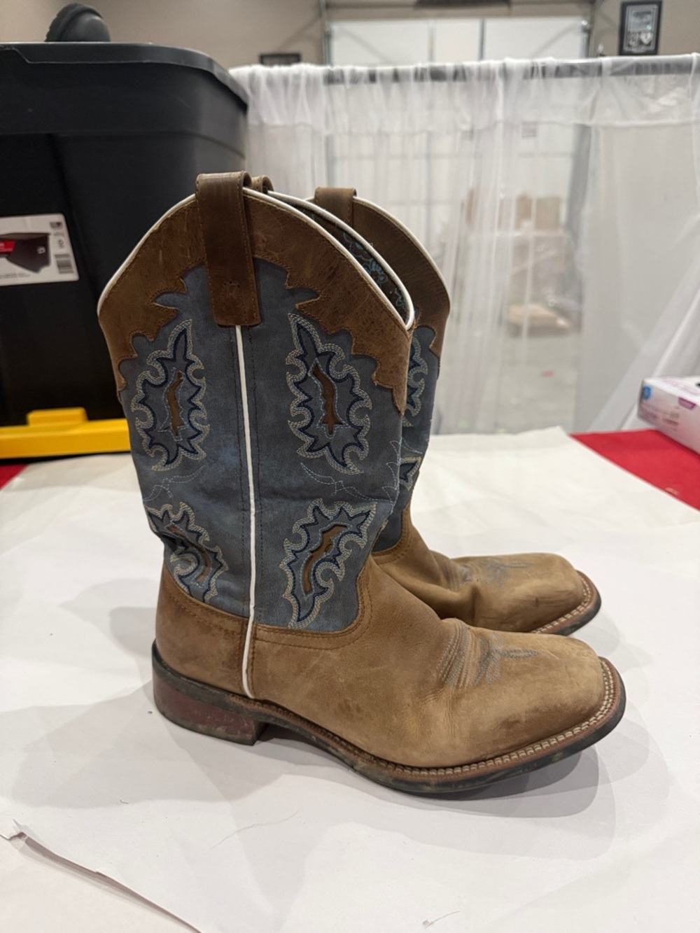 Laredo Brown Leather & Teal Floral Interior Cowboy Boots